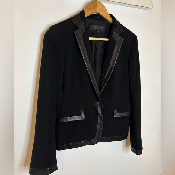 Rag and Bone Black Lamb Leather Trim Tuxedo Blazer - Picture 3 of 8